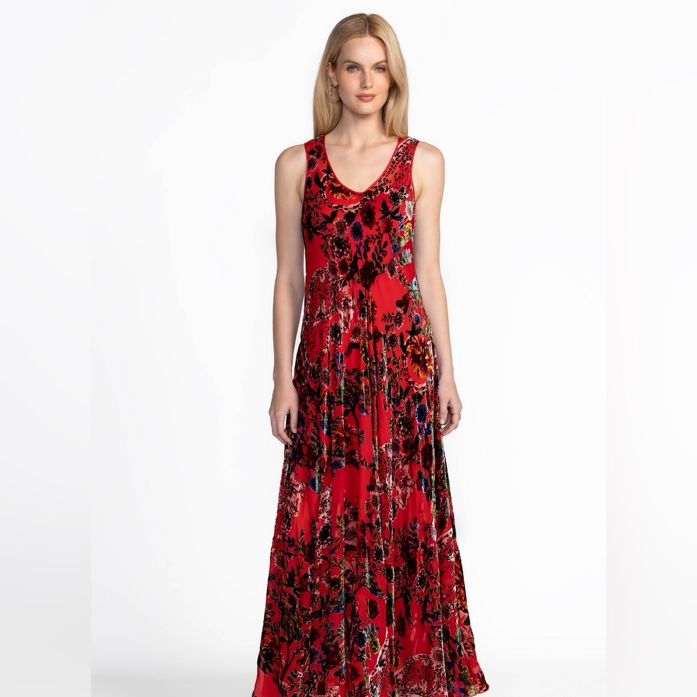 Johnny Was Red and Black Floral Maxi‎ Dress